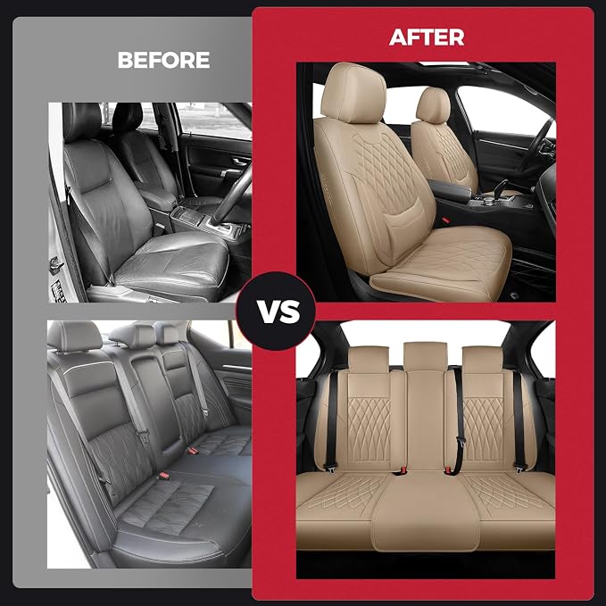 Universal Faux Leather Seat Covers — Full Set — Beige