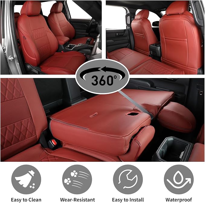 Faux Leather Seat Covers for Toyota Tacoma — Full Set — Burgundy