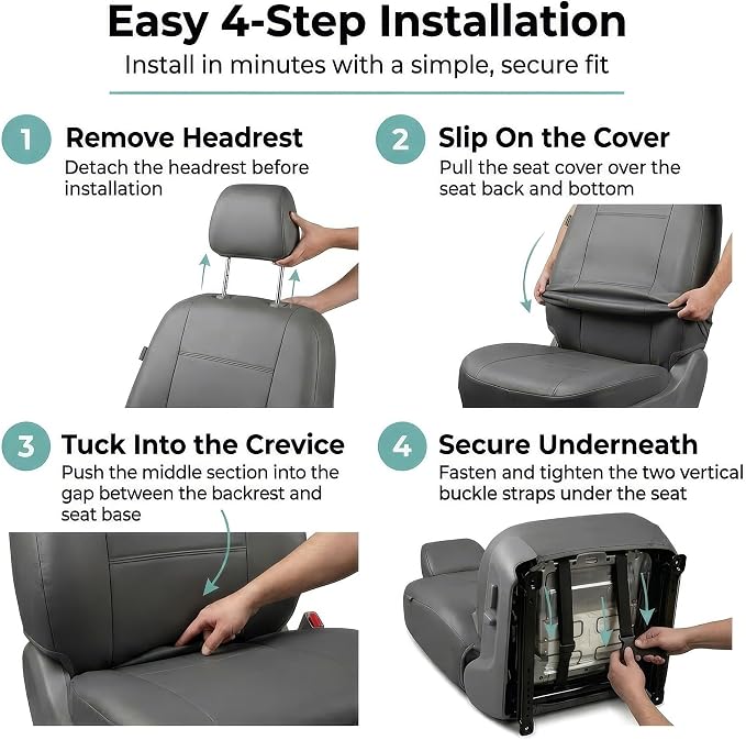 Universal Faux Leather Seat Covers — Front Seat — Gray