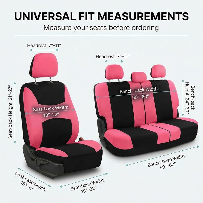 Universal Fabric Seat Covers — Pink / Black
