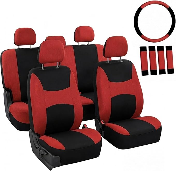 Universal Fabric Seat Covers — Full Set — Red