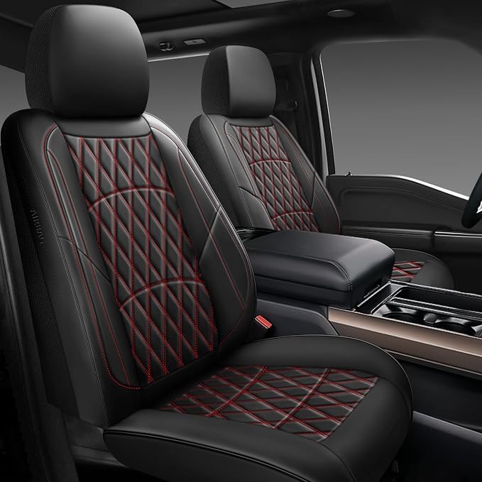 Universal Faux Leather Seat Covers — Full Set — Black / Red