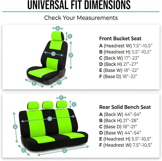 Universal Fabric Seat Covers — Full Set — Green