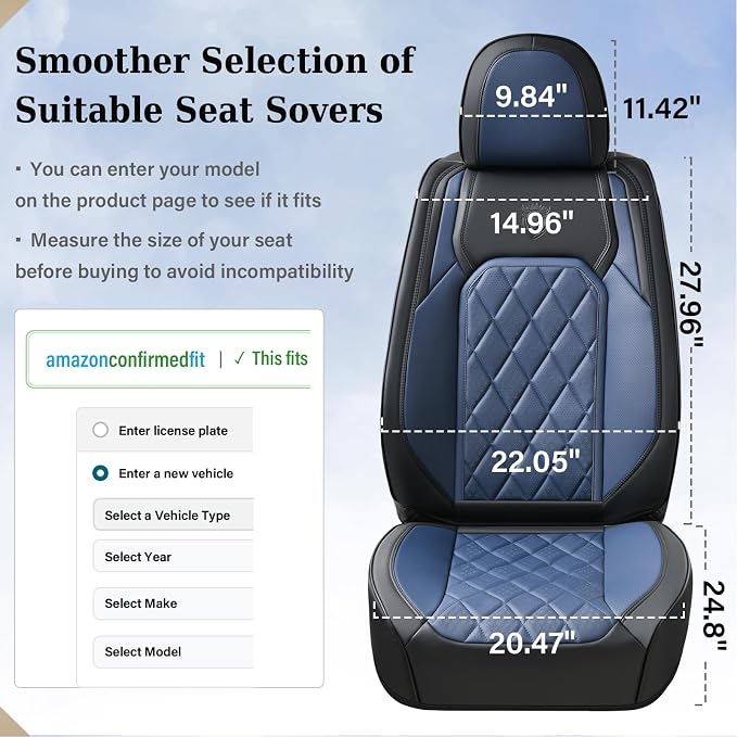 Universal Faux Leather Seat Covers — Full Set — Black / Blue
