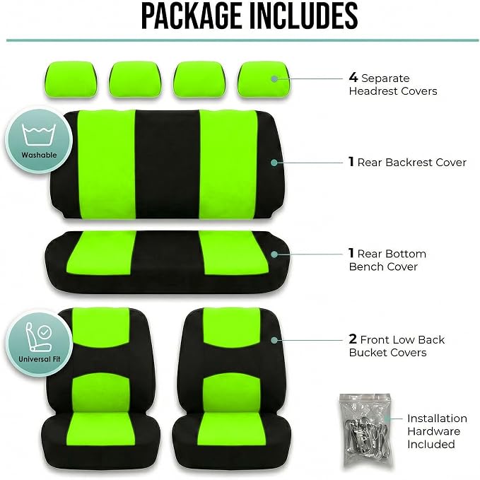 Universal Fabric Seat Covers — Full Set — Green