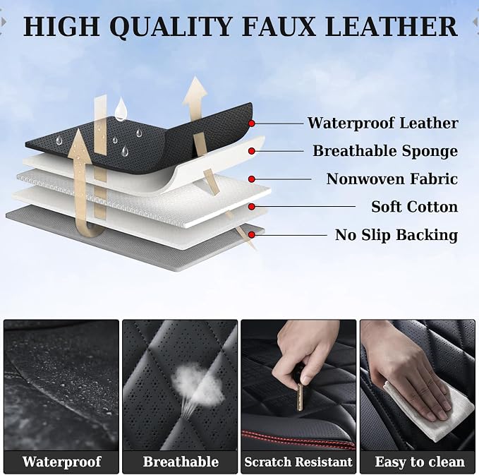 Universal Faux Leather Seat Covers — Front Seat — Black / Red