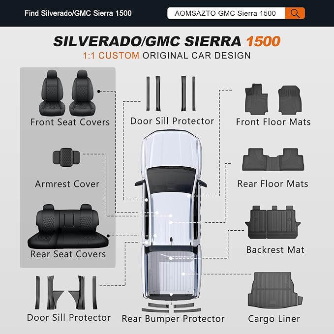 Faux Leather Seat Covers for Chevrolet Silverado / GMC Sierra — Full Set — Black