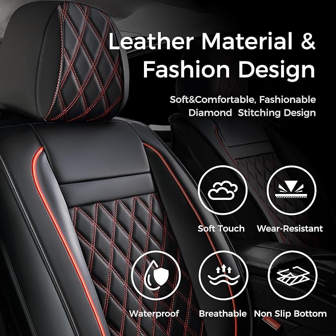 Universal Faux Leather Seat Covers — Front Seat — Black / Red