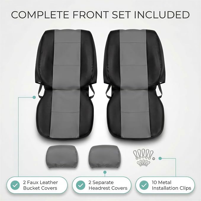 Universal Faux Leather Seat Covers — Front Seat — Black
