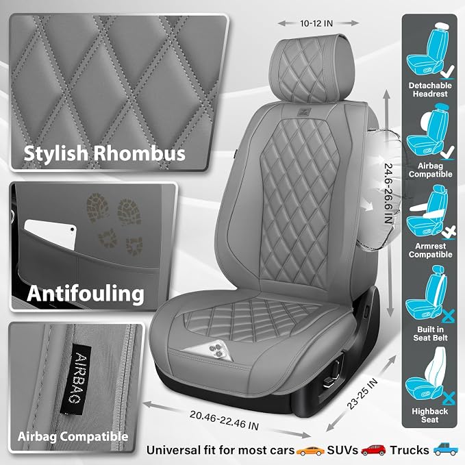 Universal Faux Leather Seat Covers — Full Set — Gray