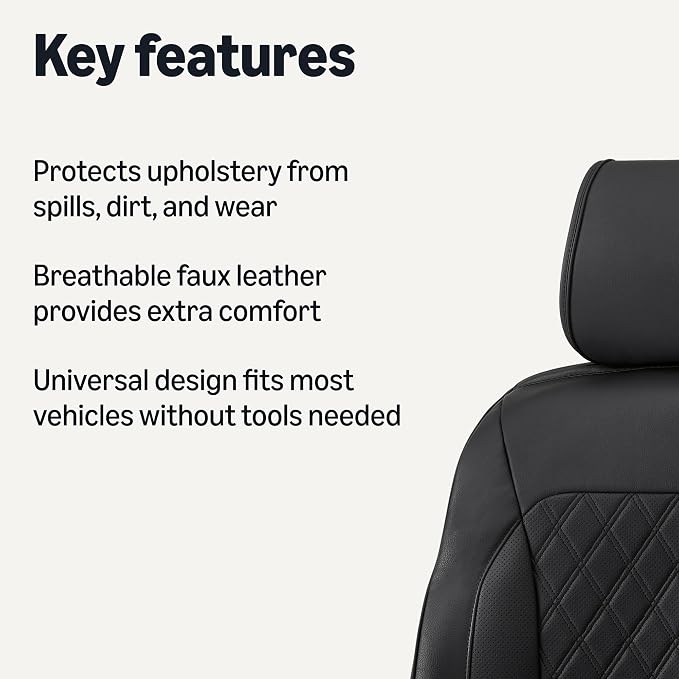 Universal Faux Leather Seat Covers — Front Seat — Black