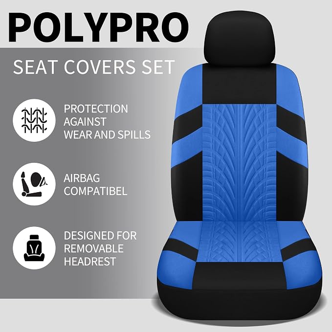 Universal Fabric Seat Covers — Full Set — Black / Blue
