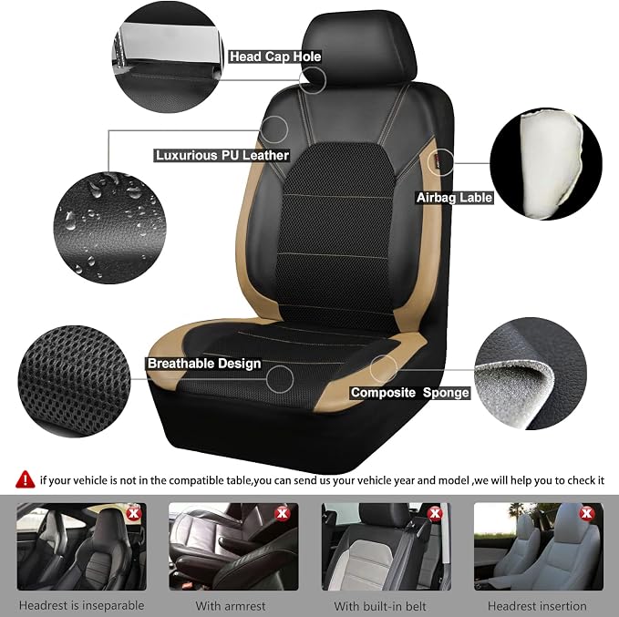 Universal Seat Covers — Full Set — Black / Beige