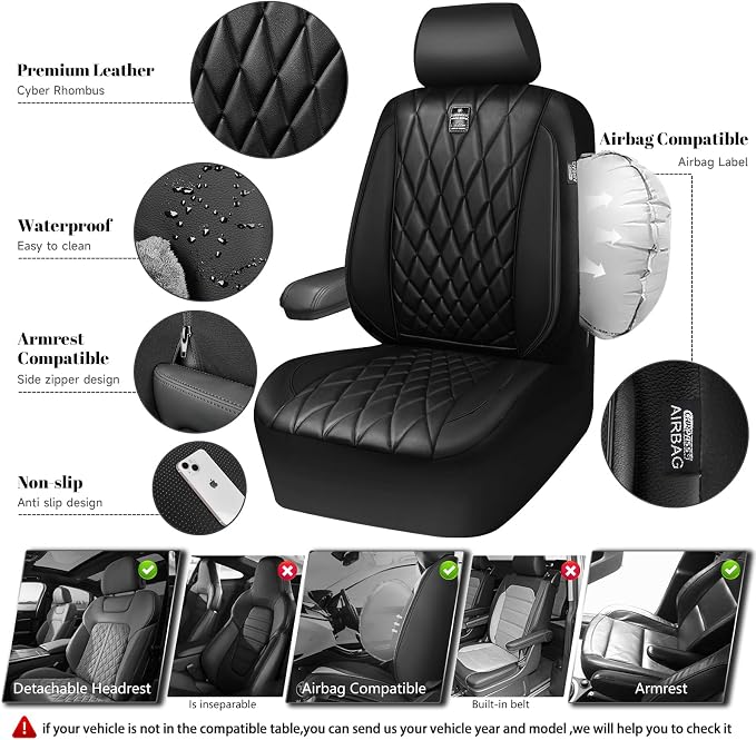Universal Faux Leather Seat Covers — Full Set — Black