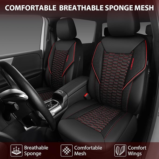 Universal Fabric Seat Covers — Front Seat — Black / Red