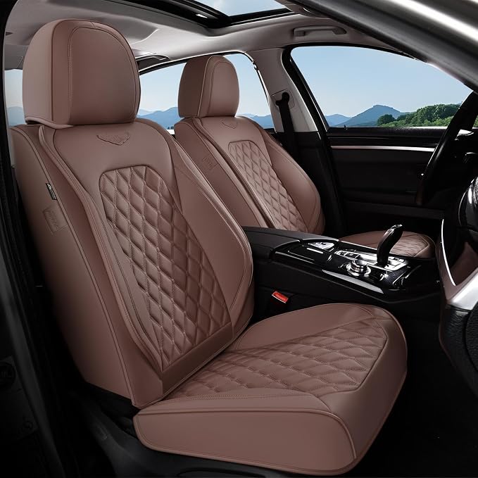 Universal Faux Leather Seat Covers — Front Seat — Brown