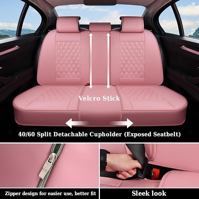 Universal Faux Leather Seat Covers — Full Set — Pink