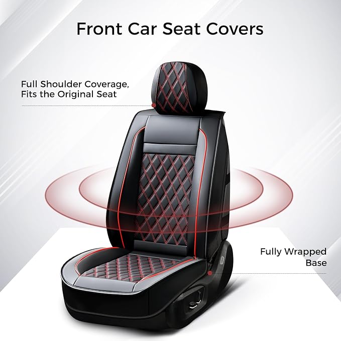 Universal Faux Leather Seat Covers — Front Seat — Black / Red