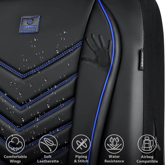 Universal Faux Leather Seat Covers — Full Set — Black / Blue