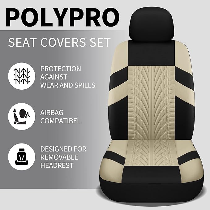 Universal Fabric Seat Covers — Full Set — Black / Beige