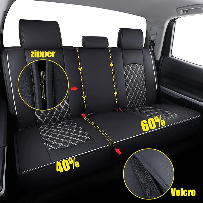 Faux Leather Seat Covers for Toyota Tundra — Rear Seat — Black / White
