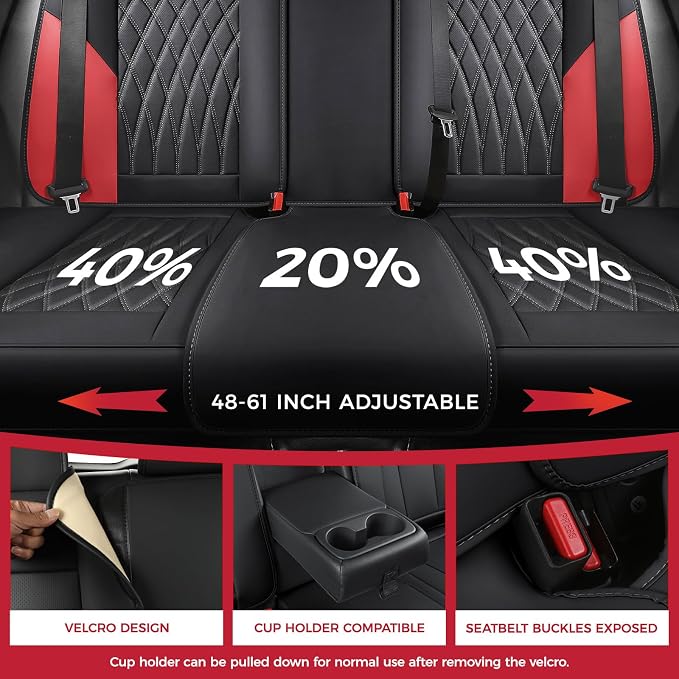 Faux Leather Car Seat Covers — Full Set — Black / Red