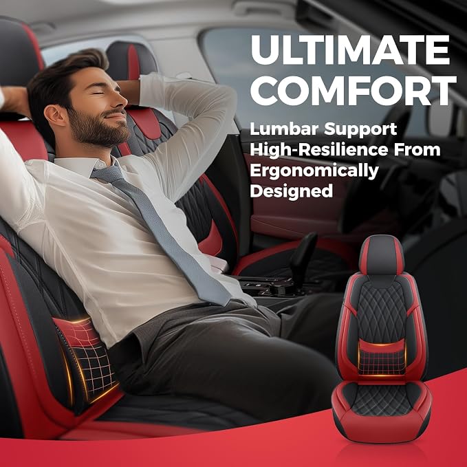 Faux Leather Car Seat Covers — Full Set — Black / Red