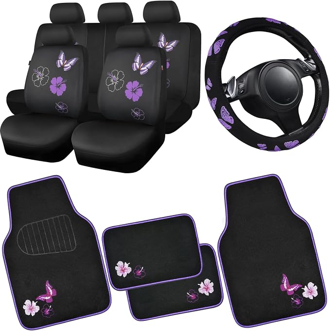 Universal Fabric Seat Covers — Full Set — Black / Purple
