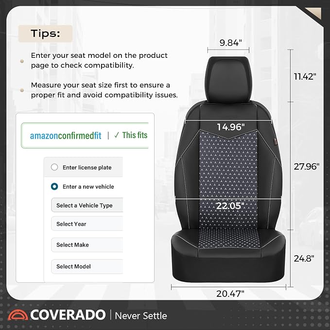 Universal Faux Leather Seat Covers — Full Set — Black