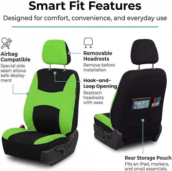 Universal Fabric Seat Covers — Front Seat — Green