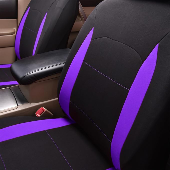 Fabric Car Seat Covers — Full Set — Black / Purple