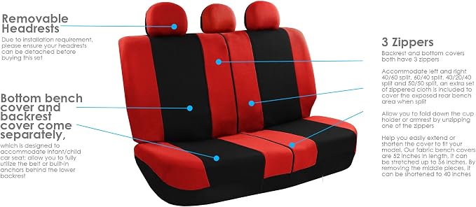 Universal Fabric Seat Covers — Full Set — Red