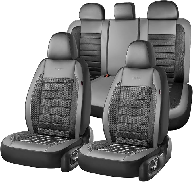 Fabric Car Seat Covers — Full Set — Black / Gray