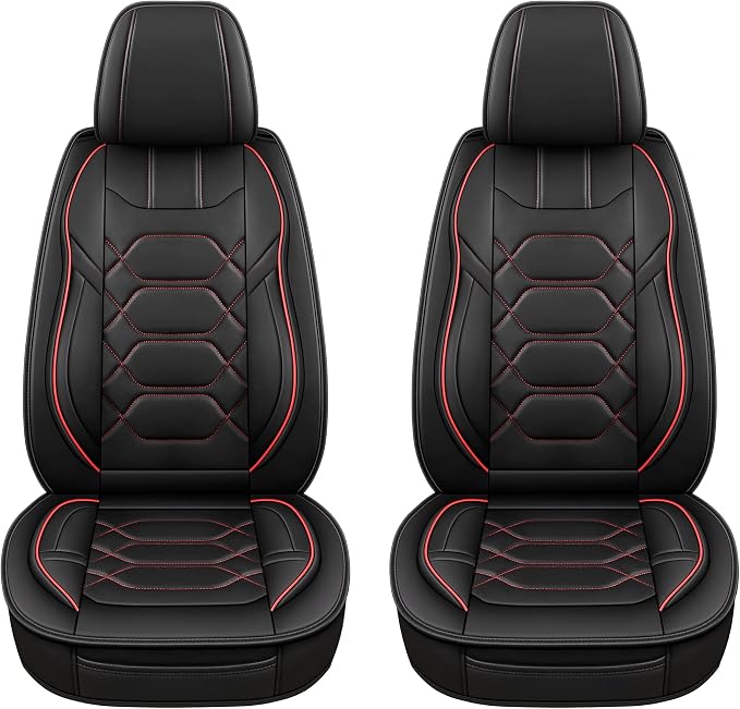 Universal Faux Leather Seat Covers — Front Seat — Black / Red
