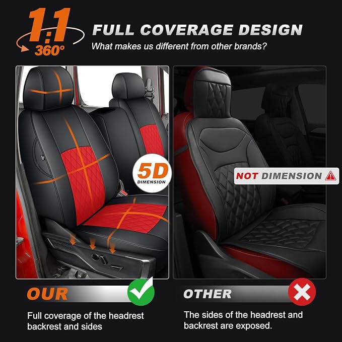 Faux Leather Seat Covers for Chevrolet Silverado / GMC Sierra — Full Set — Black / Red