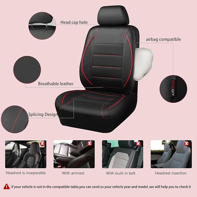 Universal Faux Leather Seat Covers — Front Seat — Black / Red