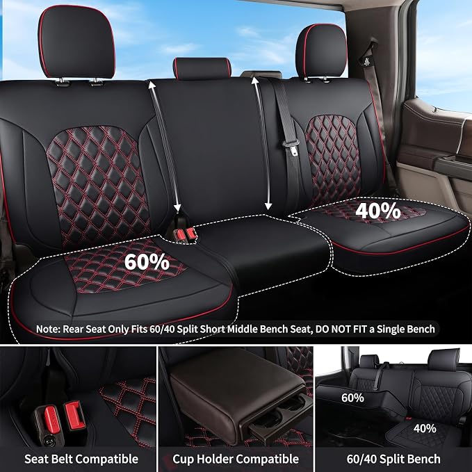 Seat Covers for Multiple Vehicles — Full Set — Black / Red