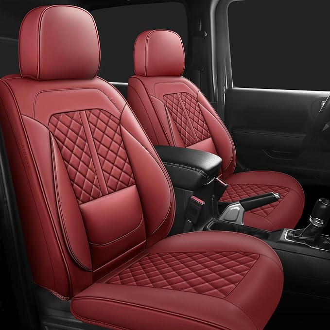 Faux Leather Car Seat Covers — Full Set — Red