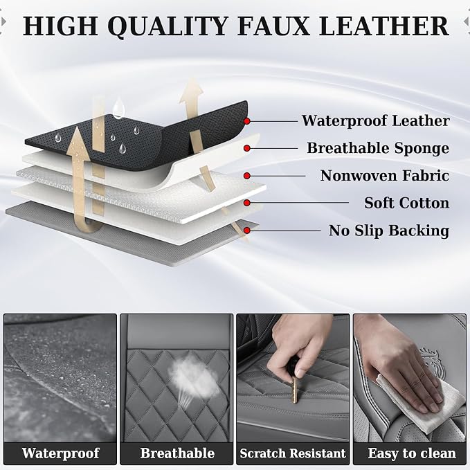 Universal Faux Leather Seat Covers — Full Set — Gray