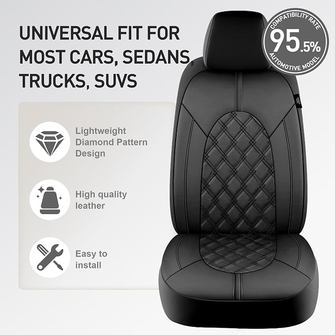 Universal Faux Leather Seat Covers — Front Seat — Black