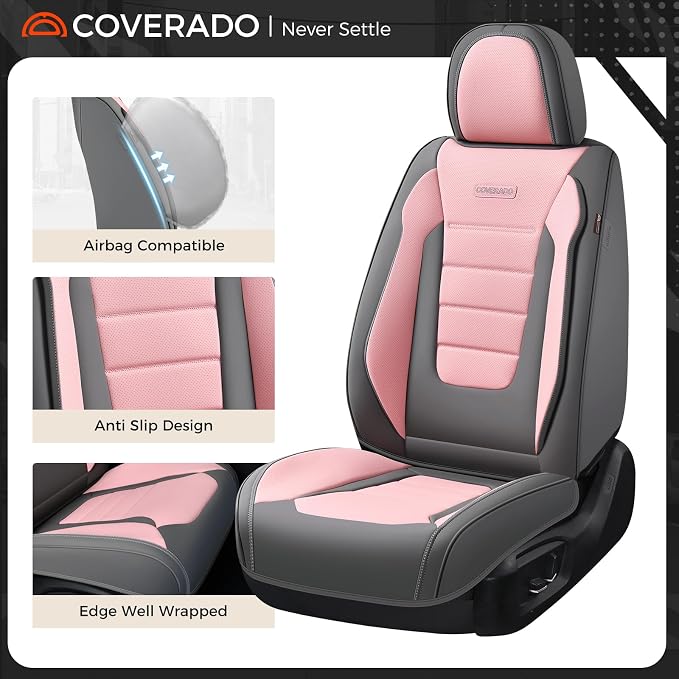 Universal Seat Covers — Full Set — Gray / Pink