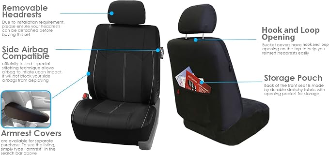 Universal Faux Leather Seat Covers — Front Seat — Black
