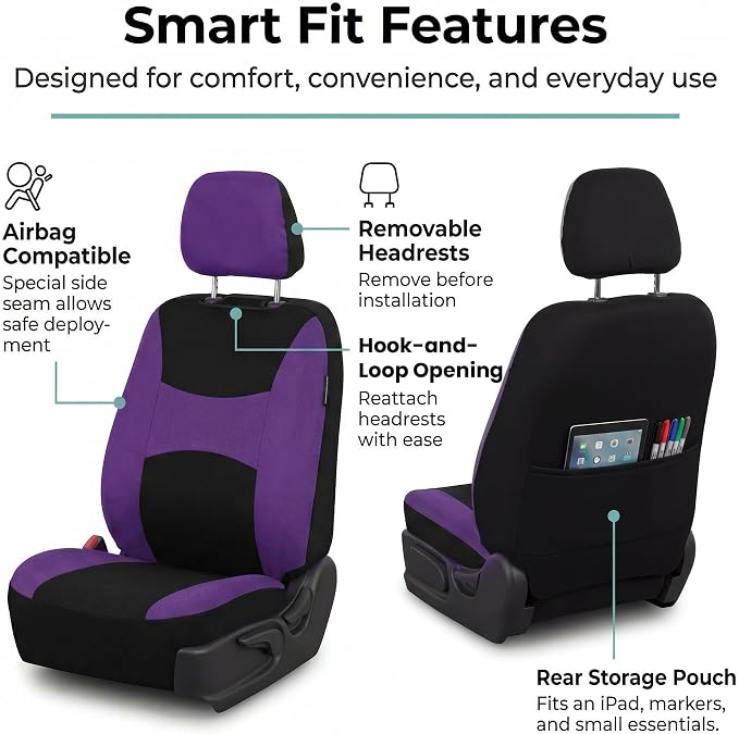 Universal Fabric Seat Covers — Front Seat — Purple