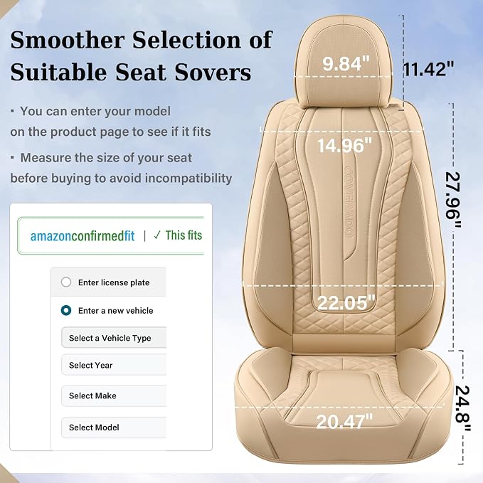 Universal Faux Leather Seat Covers — Full Set — Beige