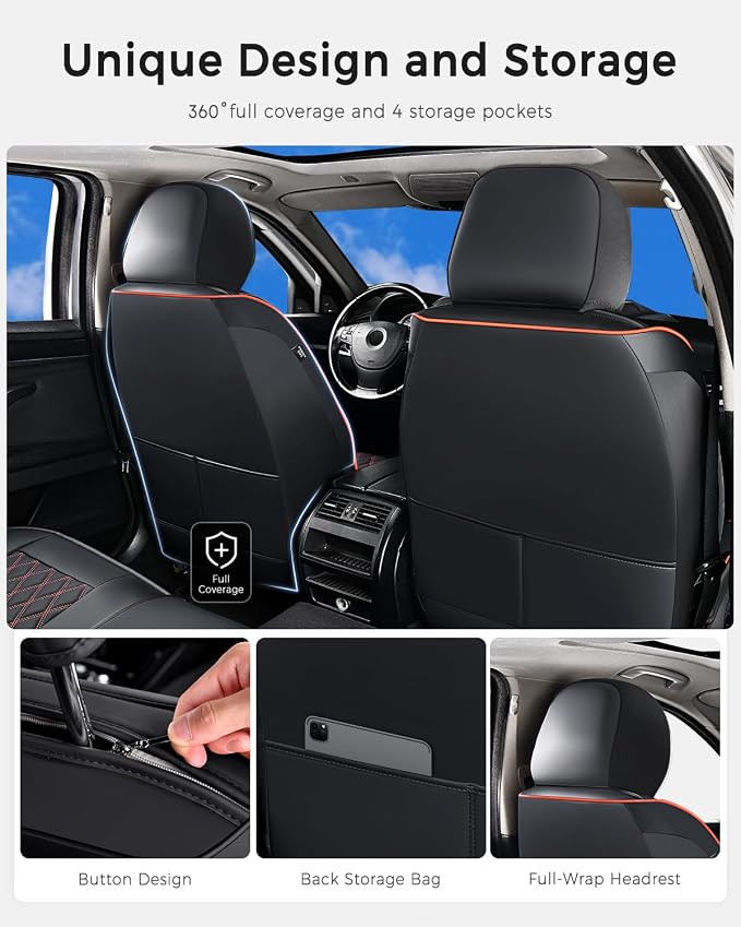 Universal Seat Covers — Full Set — Black / Red
