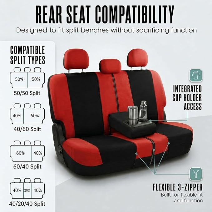 Universal Fabric Seat Covers — Full Set — Red