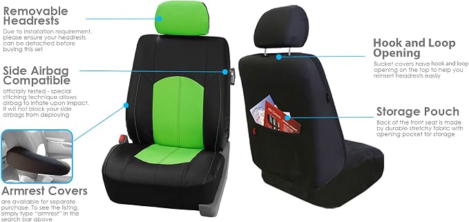 Universal Faux Leather Seat Covers — Full Set — Green / Black / Tan