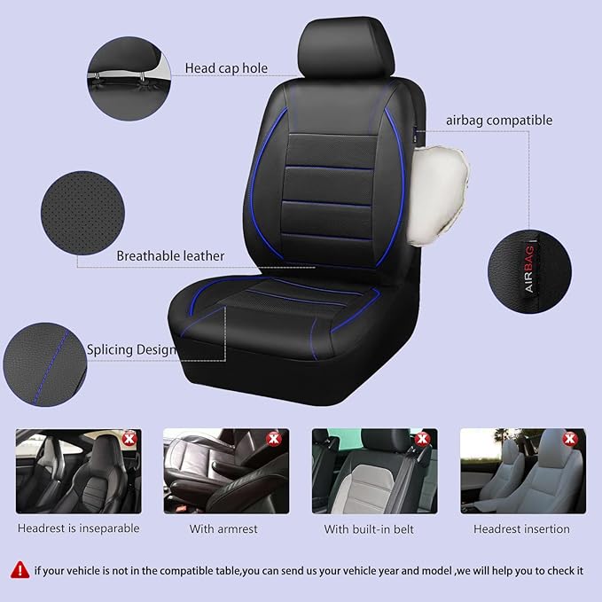 Universal Faux Leather Seat Covers — Front Seat — Black / Blue