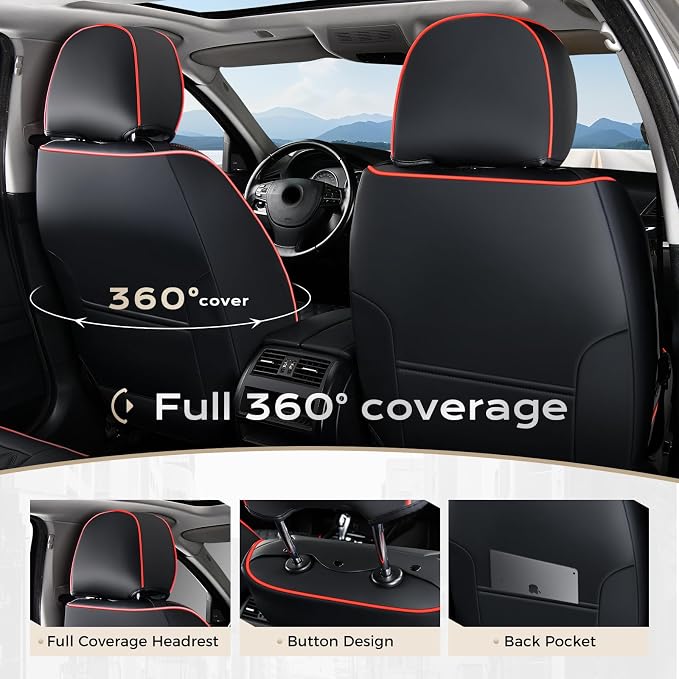 Universal Faux Leather Seat Covers — Full Set — Black / Red