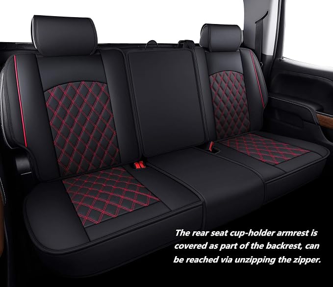 Faux Leather Seat Covers for Chevrolet Silverado / GMC Sierra — Full Set — Black / Red